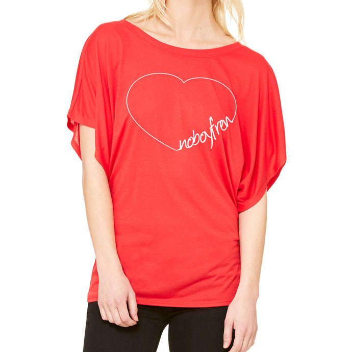 No Boyfren Heart Women's Red Dolman T-Shirt